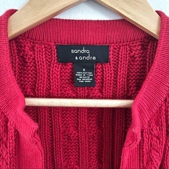 Sandra & Andre Red Cable Knit Long Open Front Cardigan Sweater Women’s Small - Picture 4 of 4
